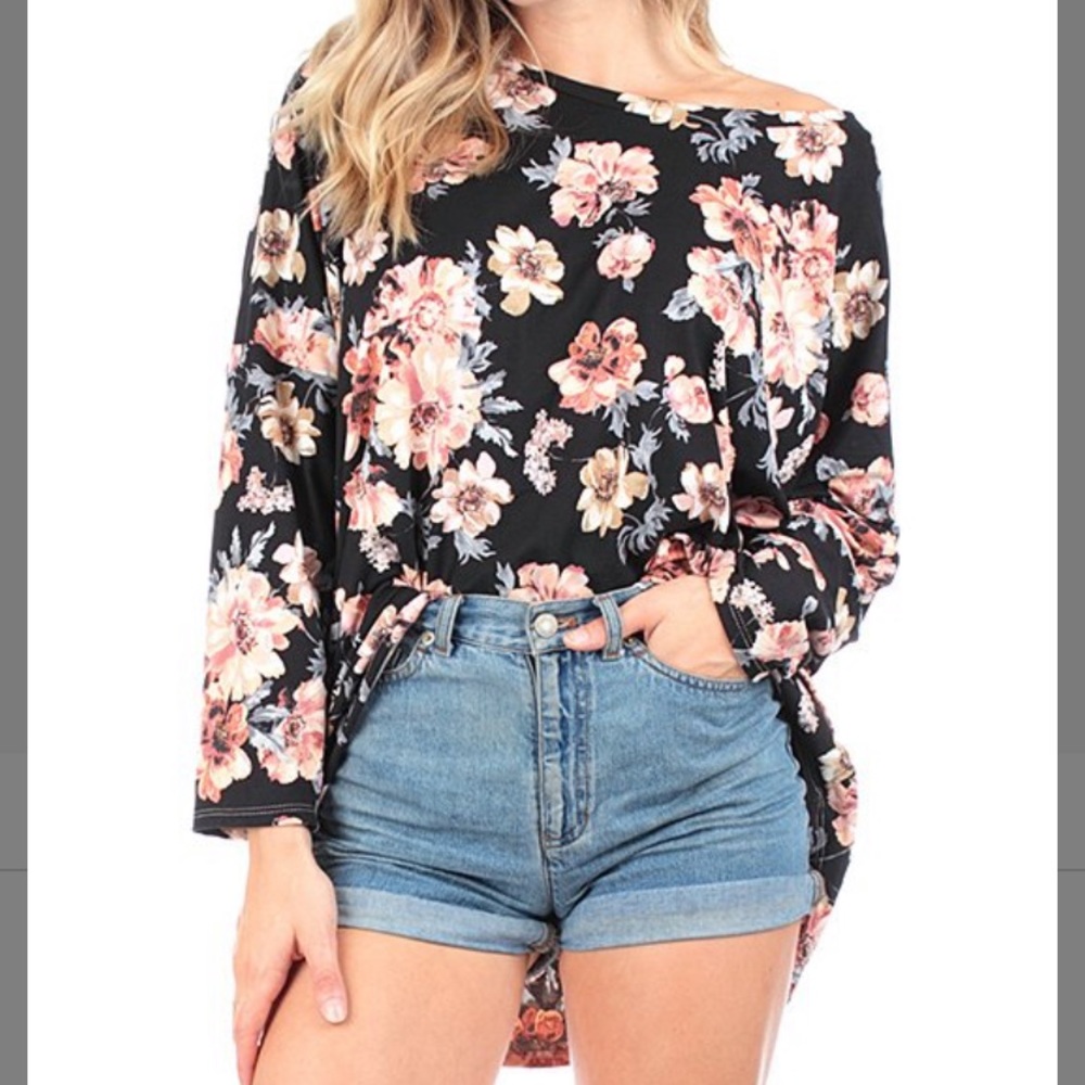 Black Floral Asymmetric Tunic